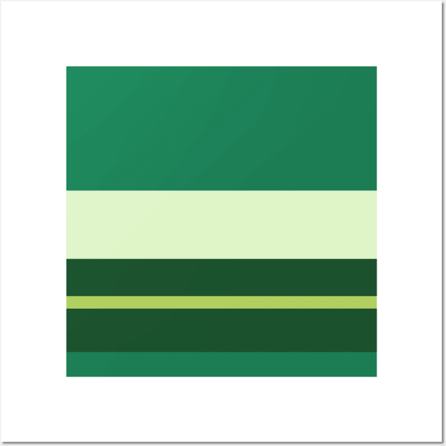 An attractive harmony of Salem, Seafoam Blue, Very Light Green, Cal Poly Pomona Green and June Bud stripes. Wall Art by Sociable Stripes